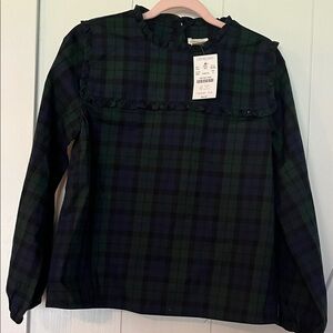 Crewcuts Green & Navy Blackwatch Plaid Ruffle Yoke Top-NWT-size 8🖤💚